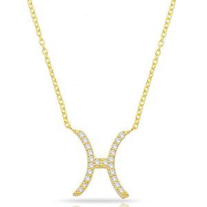 14k Gold Vermeil Pisces Zodiac CZ Necklace